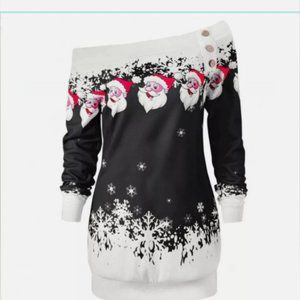 Christmas Women Jumper Sweater Off Shoulder Long Sleeve Pullover Top Sweatshirt